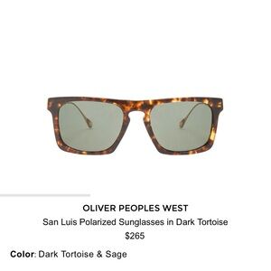 Oliver Peoples West Dark Tortoise Sunglasses with Sage Lenses